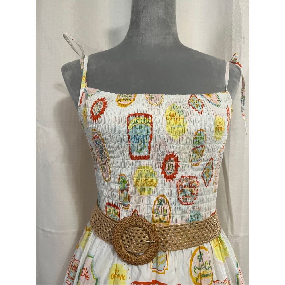 Cynthia Rowley White Maxi Sundress with Colorful Print and Woven Belt Sz Large - Picture 4 of 12
